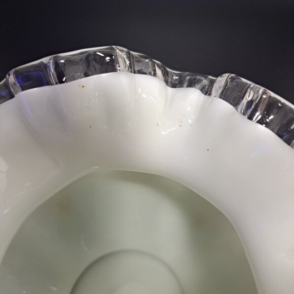 Fenton Milk Glass Melon Vase With Silver Crest Ruffled Edge - Picture 7 of 13